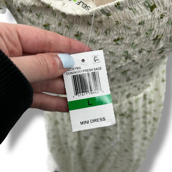 NEW Self Esteem Smocked Floral Dress Large White Green Ruffle Sundress Cottage - Picture 10 of 10